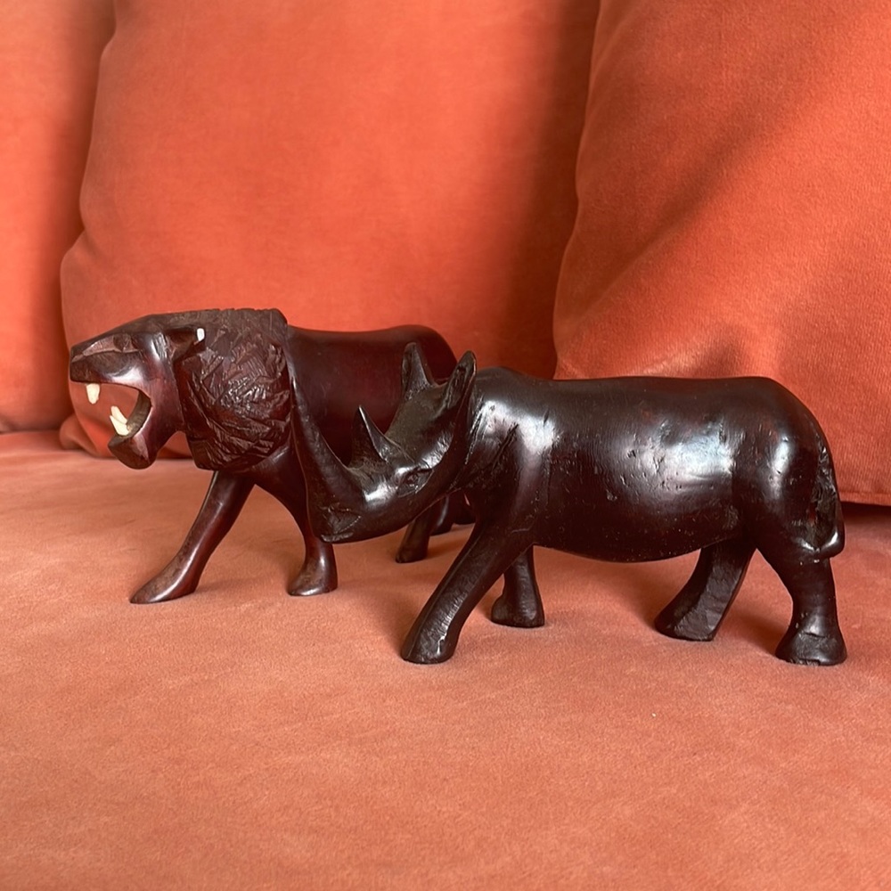 Wooden Rhino & Lion from Ghana
